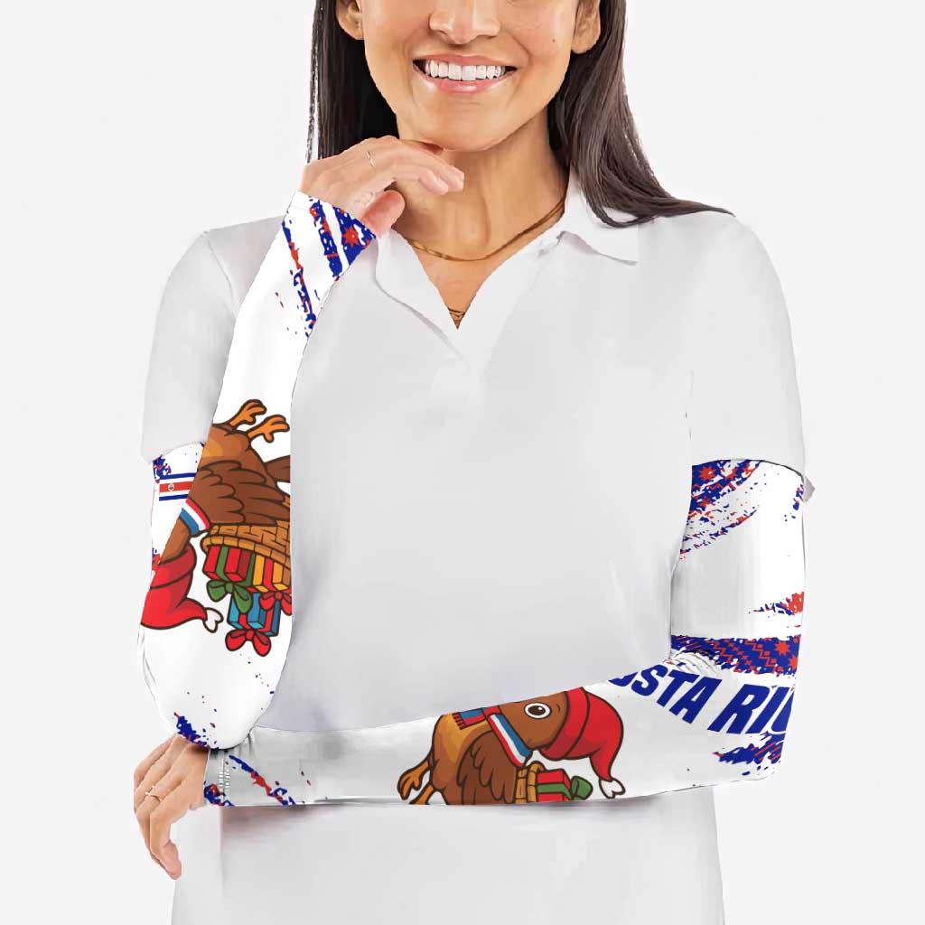 Costa Rica Christmas Arm Sleeves with Holiday Bird Gifts Red Blue Pattern and National Flag Design - Wonder Print Shop