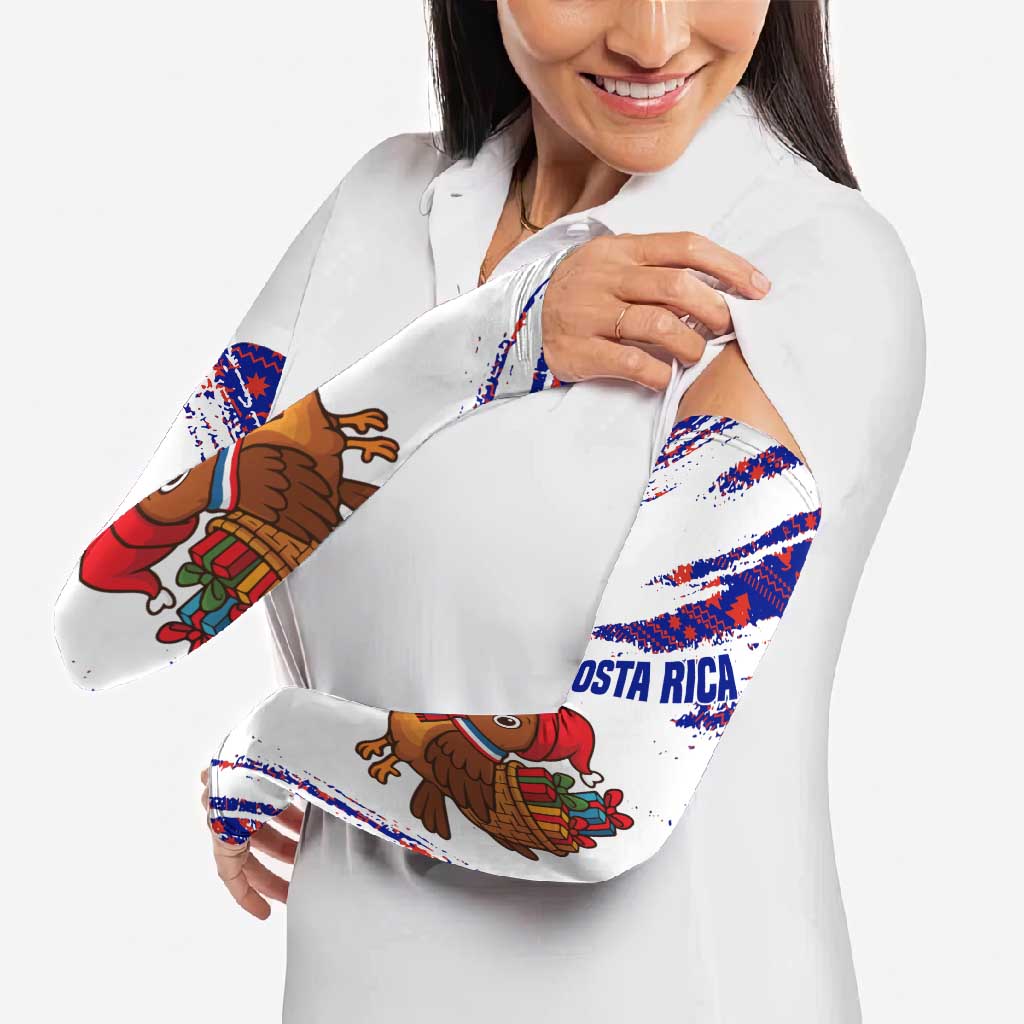 Costa Rica Christmas Arm Sleeves with Holiday Bird Gifts Red Blue Pattern and National Flag Design - Wonder Print Shop