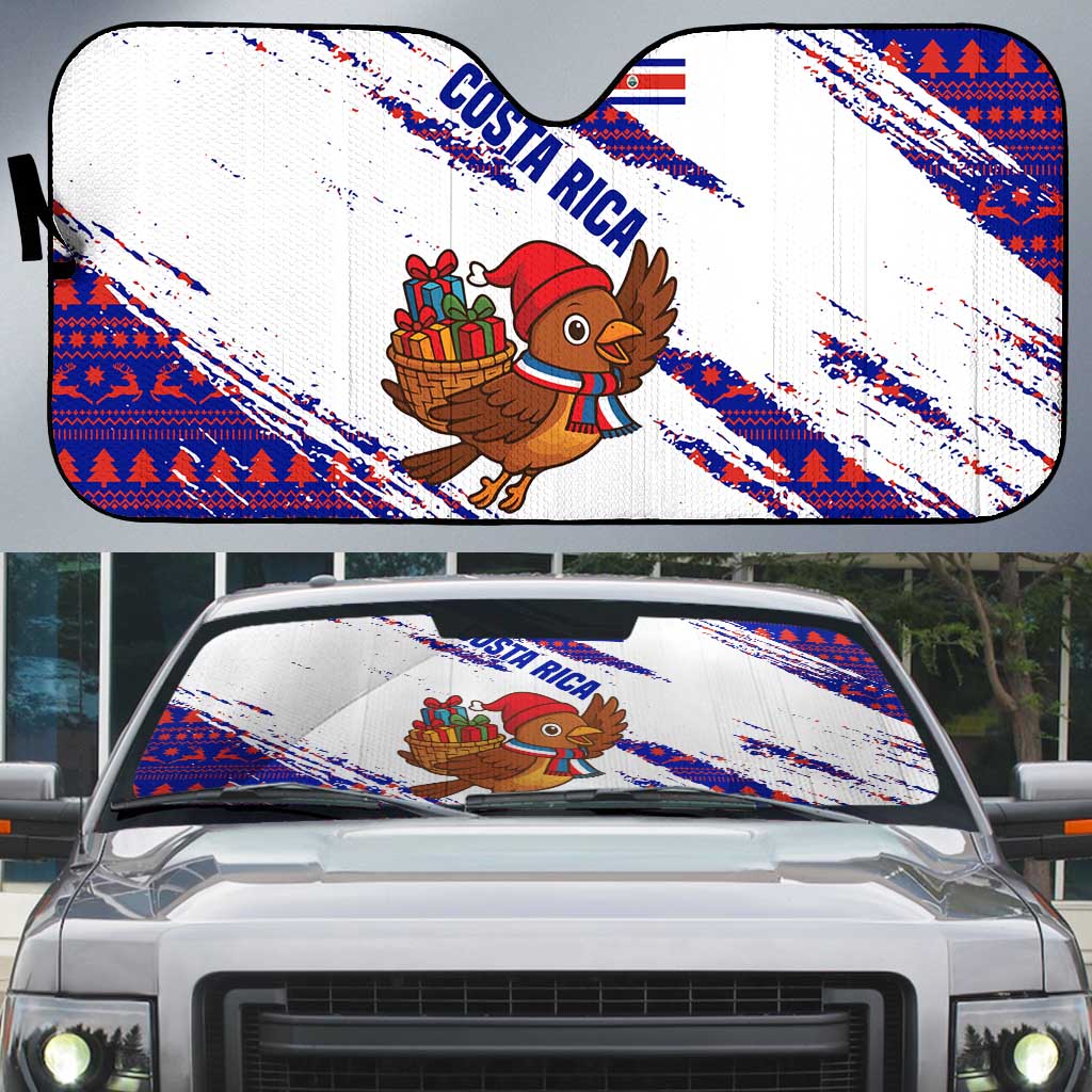 Costa Rica Christmas Auto Sun Shade with Holiday Bird Gifts Red Blue Pattern and National Flag Design - Wonder Print Shop