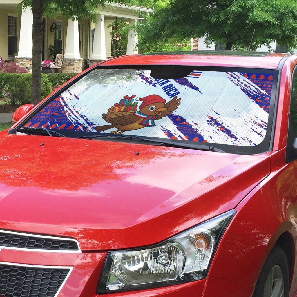Costa Rica Christmas Auto Sun Shade with Holiday Bird Gifts Red Blue Pattern and National Flag Design - Wonder Print Shop