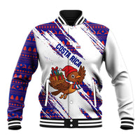 Costa Rica Christmas Baseball Jacket with Holiday Bird Gifts Red Blue Pattern and National Flag Design - Wonder Print Shop