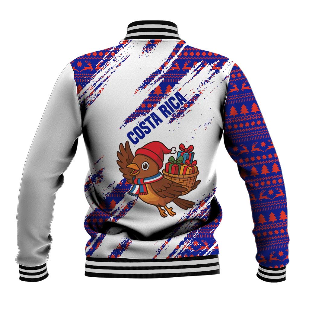 Costa Rica Christmas Baseball Jacket with Holiday Bird Gifts Red Blue Pattern and National Flag Design - Wonder Print Shop
