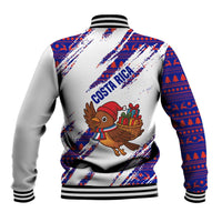 Costa Rica Christmas Baseball Jacket with Holiday Bird Gifts Red Blue Pattern and National Flag Design - Wonder Print Shop