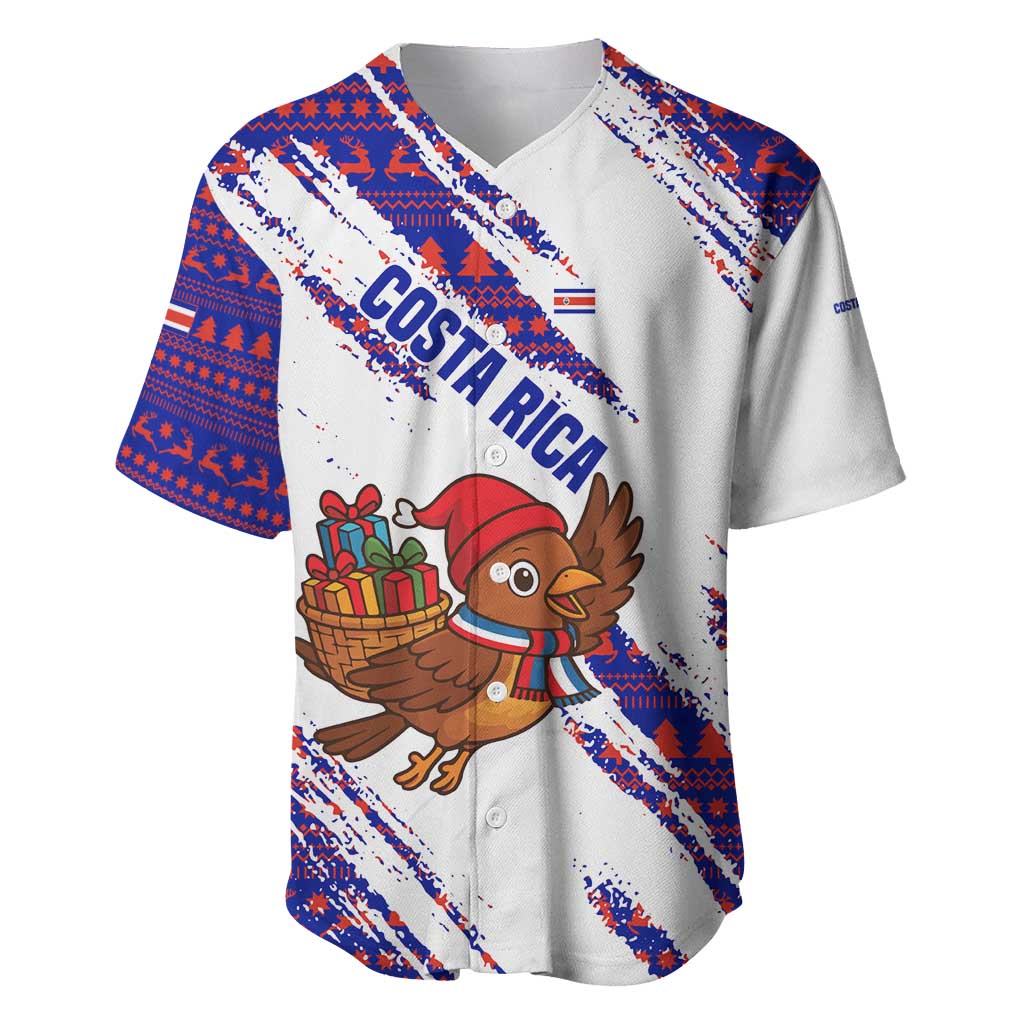 Costa Rica Christmas Baseball Jersey with Holiday Bird Gifts Red Blue Pattern and National Flag Design - Wonder Print Shop
