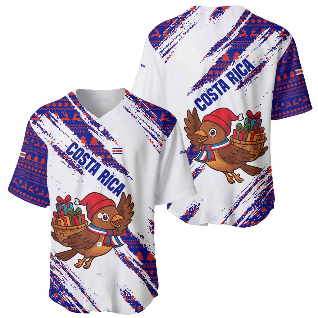 Costa Rica Christmas Baseball Jersey with Holiday Bird Gifts Red Blue Pattern and National Flag Design - Wonder Print Shop