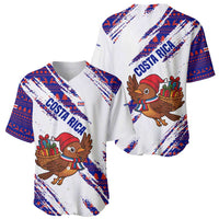 Costa Rica Christmas Baseball Jersey with Holiday Bird Gifts Red Blue Pattern and National Flag Design - Wonder Print Shop