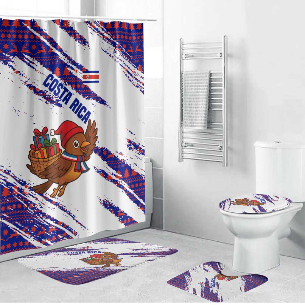 Costa Rica Christmas Bathroom Set with Holiday Bird Gifts Red Blue Pattern and National Flag Design - Wonder Print Shop