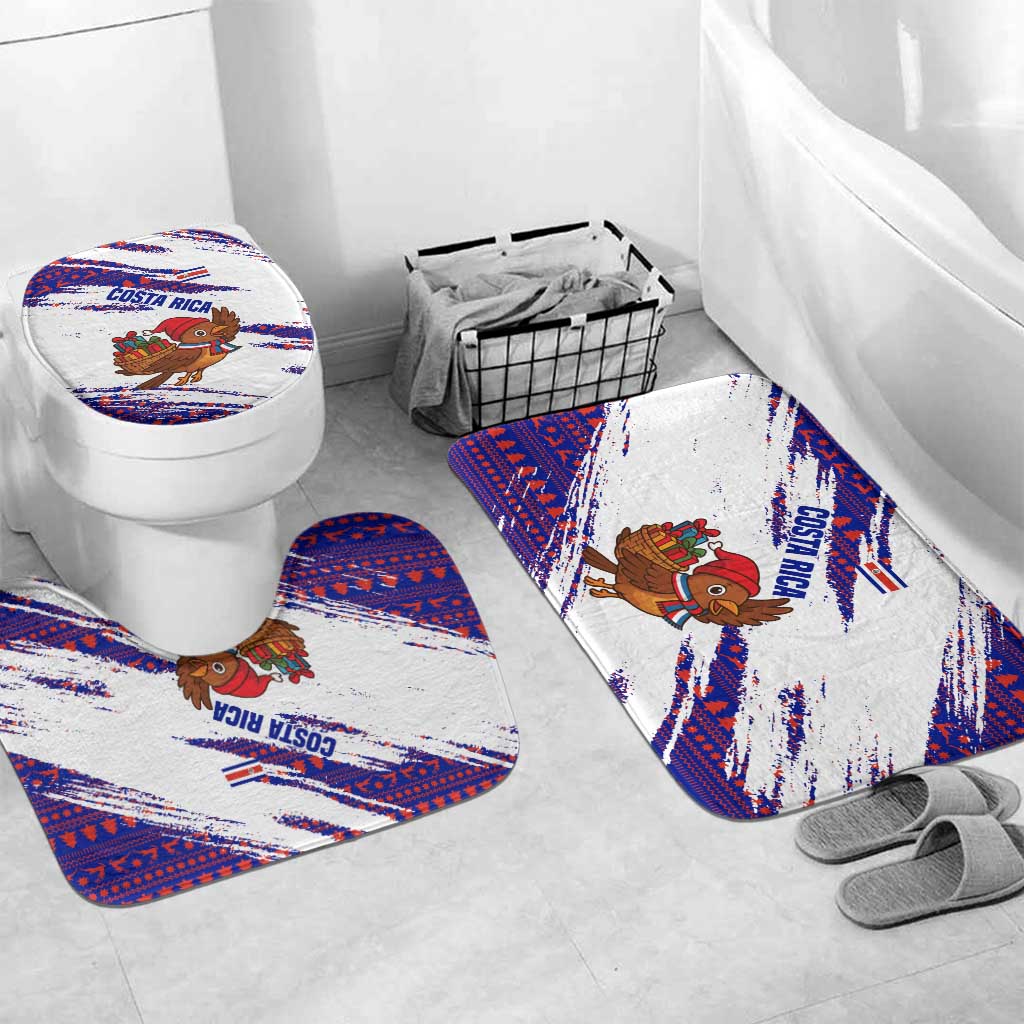 Costa Rica Christmas Bathroom Set with Holiday Bird Gifts Red Blue Pattern and National Flag Design - Wonder Print Shop