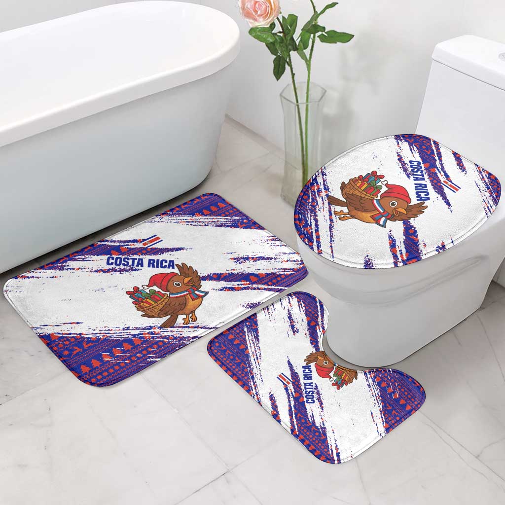 Costa Rica Christmas Bathroom Set with Holiday Bird Gifts Red Blue Pattern and National Flag Design - Wonder Print Shop