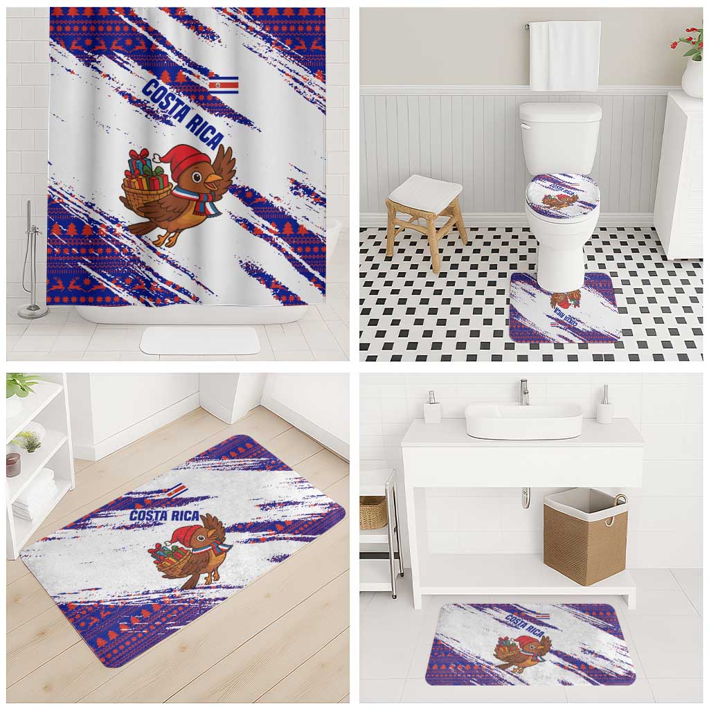 Costa Rica Christmas Bathroom Set with Holiday Bird Gifts Red Blue Pattern and National Flag Design - Wonder Print Shop