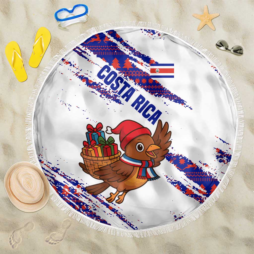 Costa Rica Christmas Beach Blanket with Holiday Bird Gifts Red Blue Pattern and National Flag Design - Wonder Print Shop
