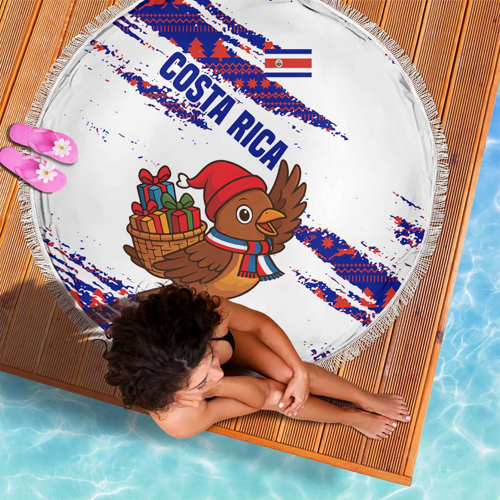 Costa Rica Christmas Beach Blanket with Holiday Bird Gifts Red Blue Pattern and National Flag Design - Wonder Print Shop