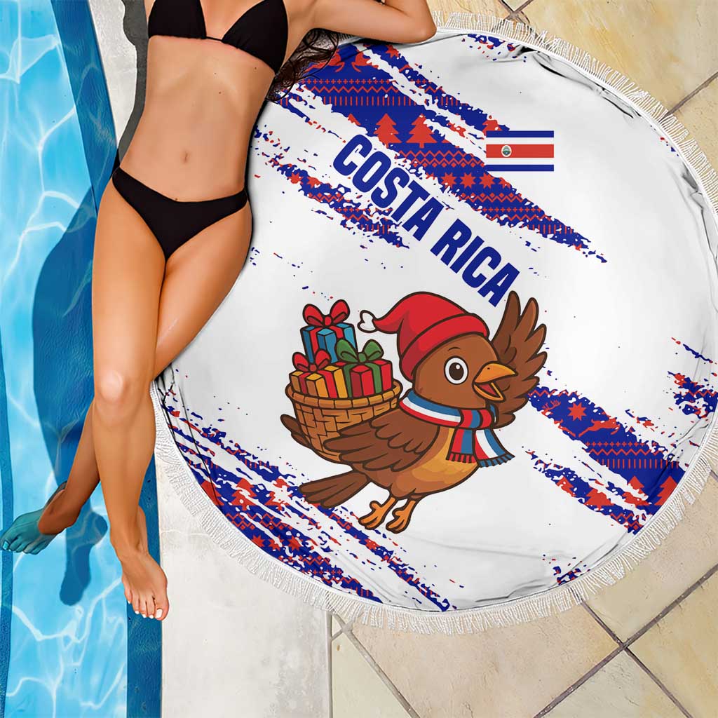 Costa Rica Christmas Beach Blanket with Holiday Bird Gifts Red Blue Pattern and National Flag Design - Wonder Print Shop