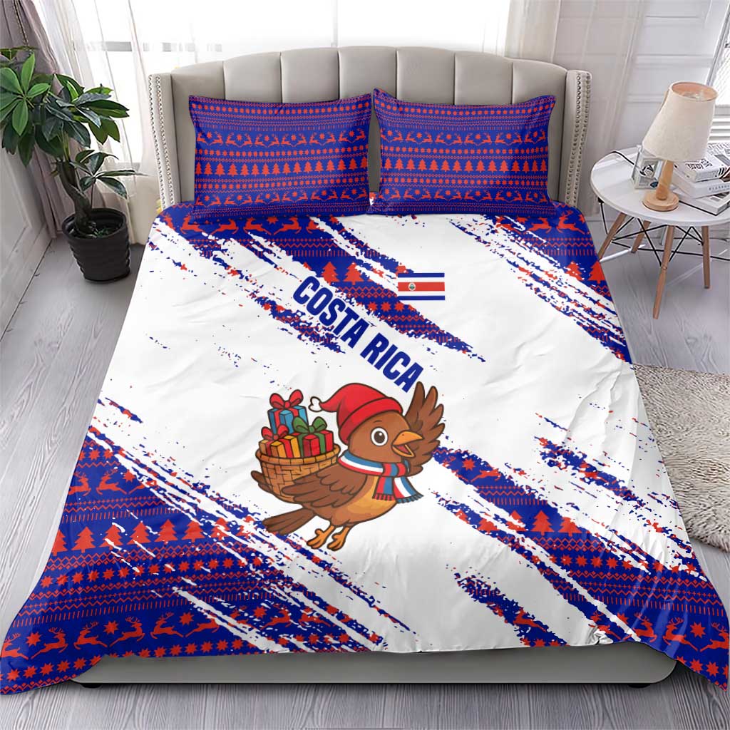 Costa Rica Christmas Bedding Set with Holiday Bird Gifts Red Blue Pattern and National Flag Design - Wonder Print Shop