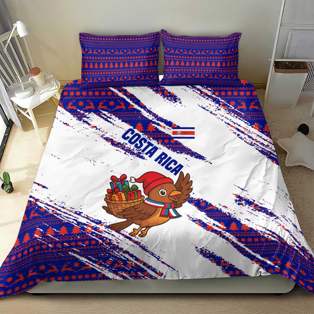 Costa Rica Christmas Bedding Set with Holiday Bird Gifts Red Blue Pattern and National Flag Design - Wonder Print Shop