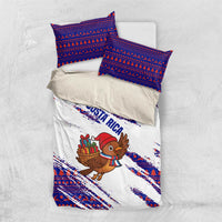 Costa Rica Christmas Bedding Set with Holiday Bird Gifts Red Blue Pattern and National Flag Design - Wonder Print Shop