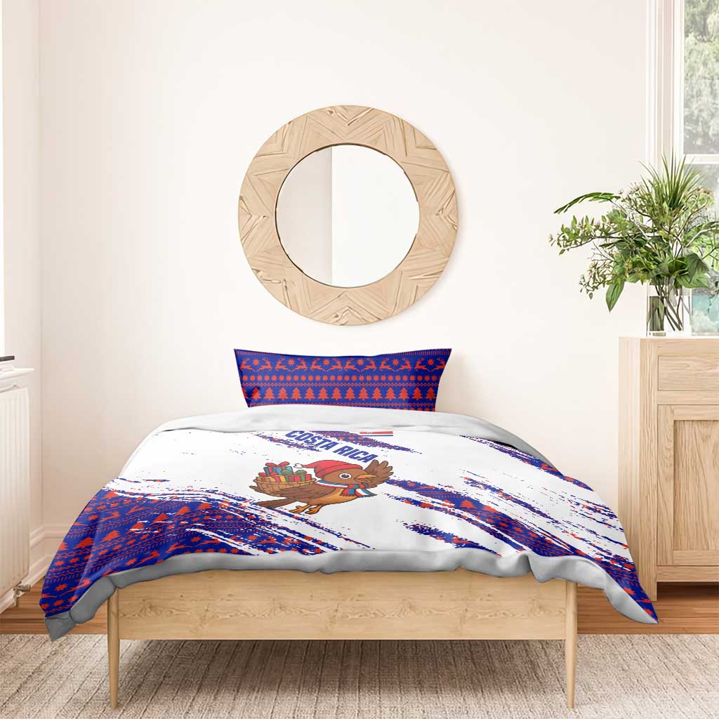 Costa Rica Christmas Bedding Set with Holiday Bird Gifts Red Blue Pattern and National Flag Design - Wonder Print Shop
