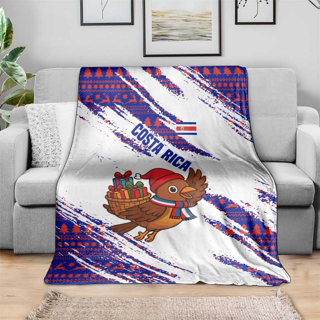 Costa Rica Christmas Blanket with Holiday Bird Gifts Red Blue Pattern and National Flag Design - Wonder Print Shop