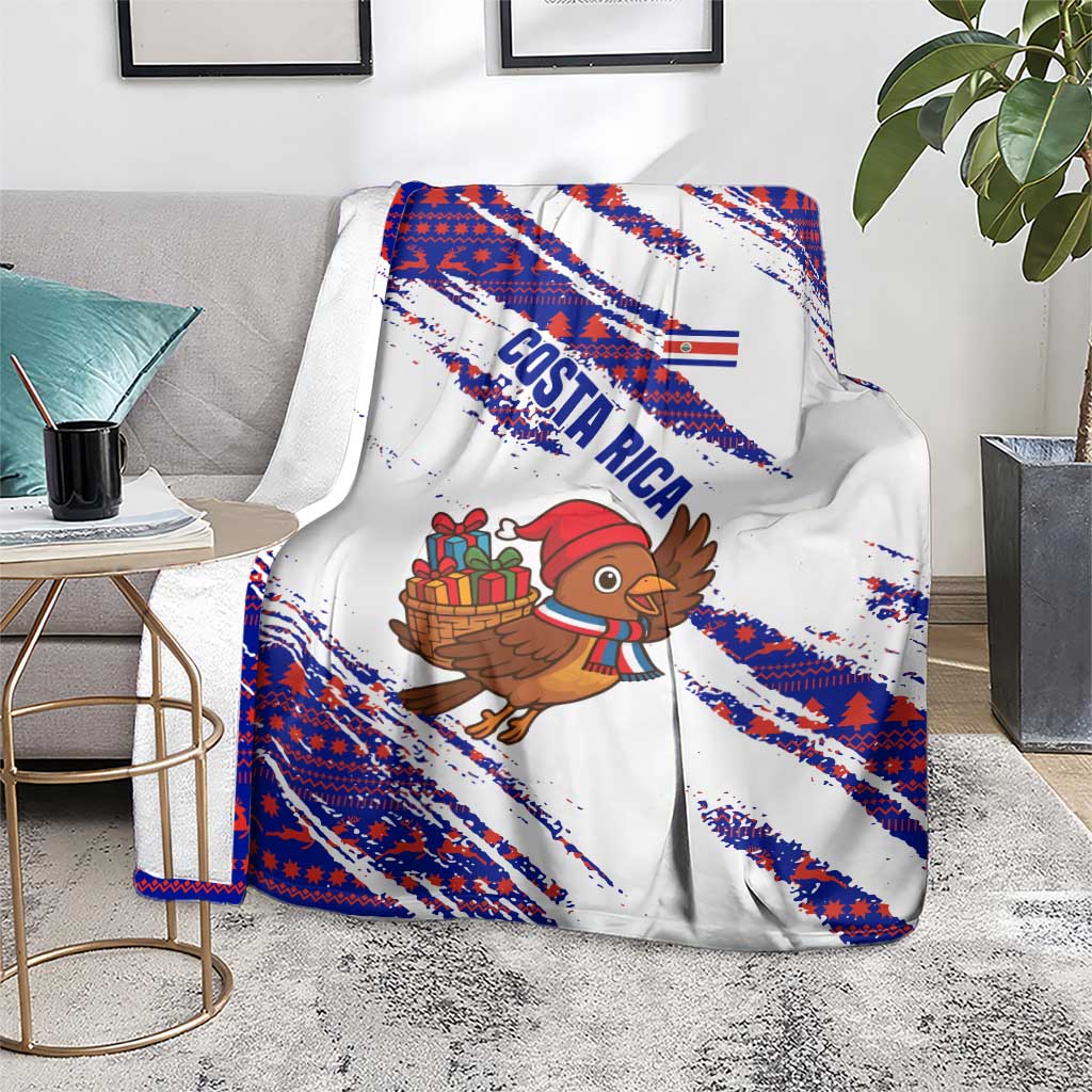 Costa Rica Christmas Blanket with Holiday Bird Gifts Red Blue Pattern and National Flag Design - Wonder Print Shop