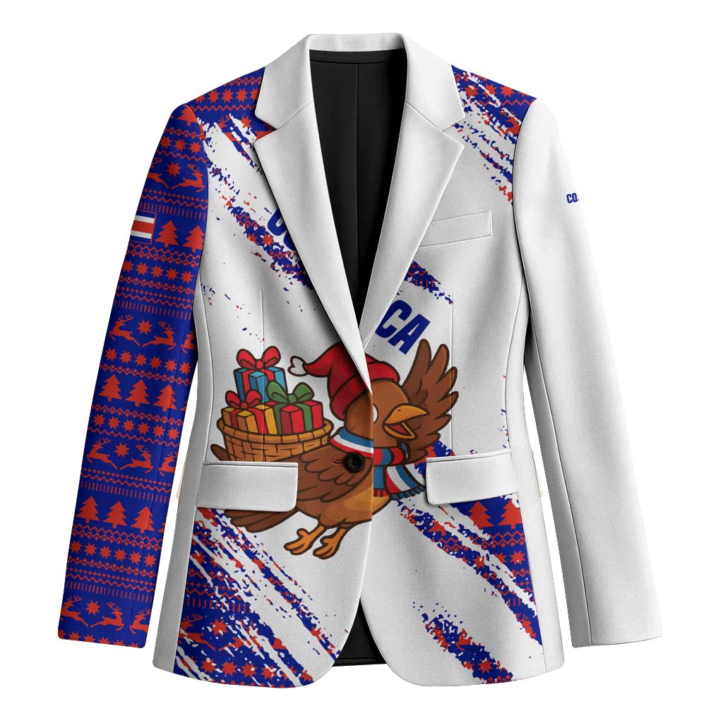 Costa Rica Christmas Blazer with Holiday Bird Gifts Red Blue Pattern and National Flag Design - Wonder Print Shop