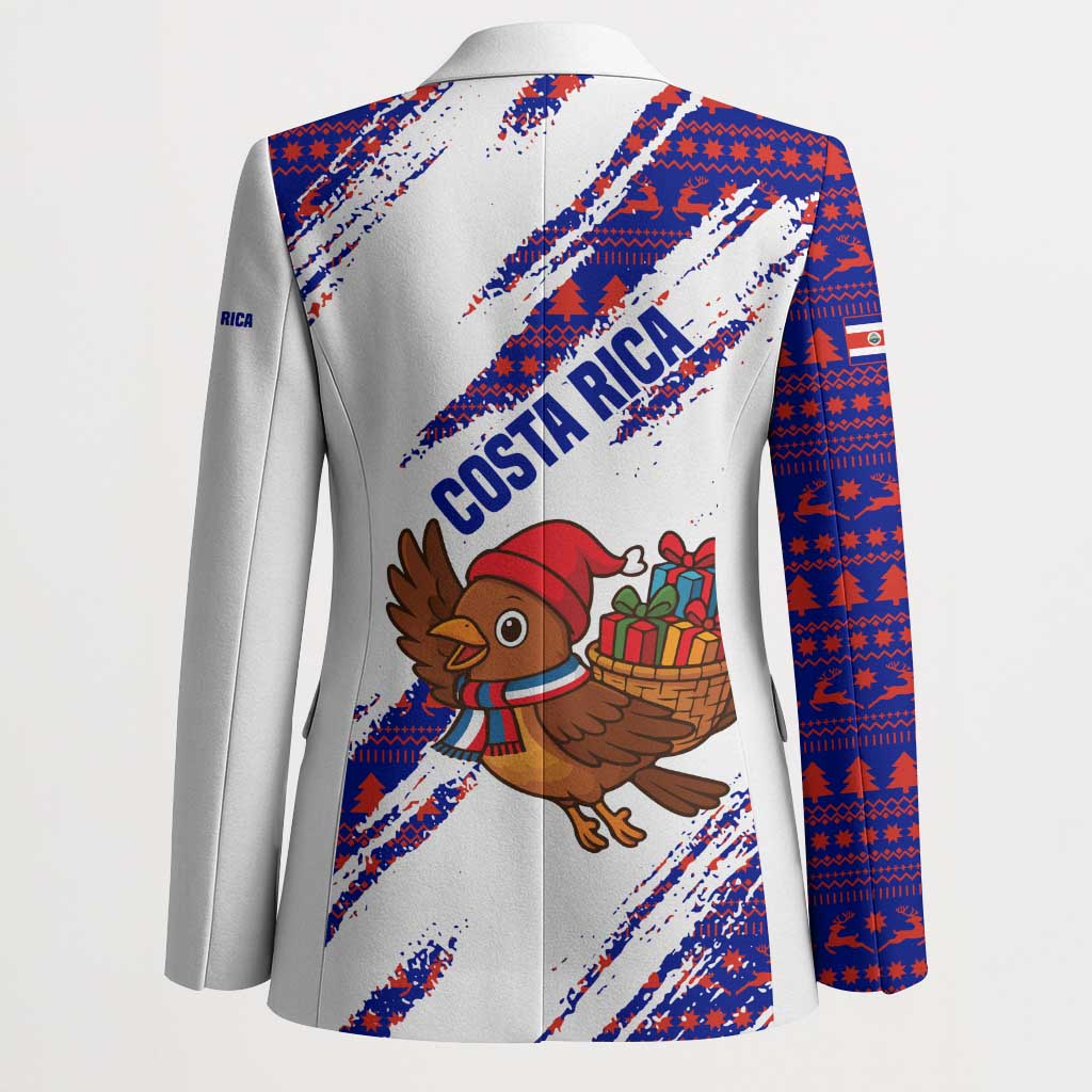 Costa Rica Christmas Blazer with Holiday Bird Gifts Red Blue Pattern and National Flag Design - Wonder Print Shop