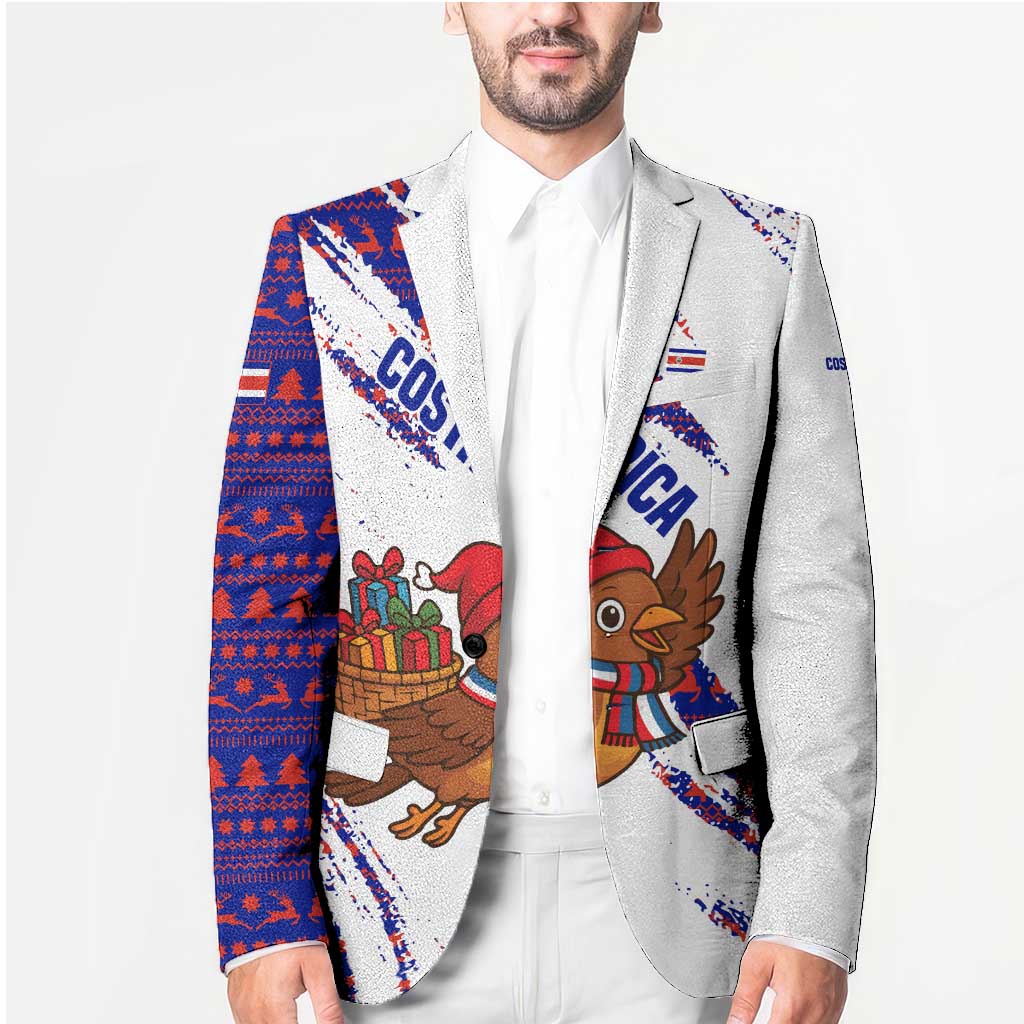 Costa Rica Christmas Blazer with Holiday Bird Gifts Red Blue Pattern and National Flag Design - Wonder Print Shop