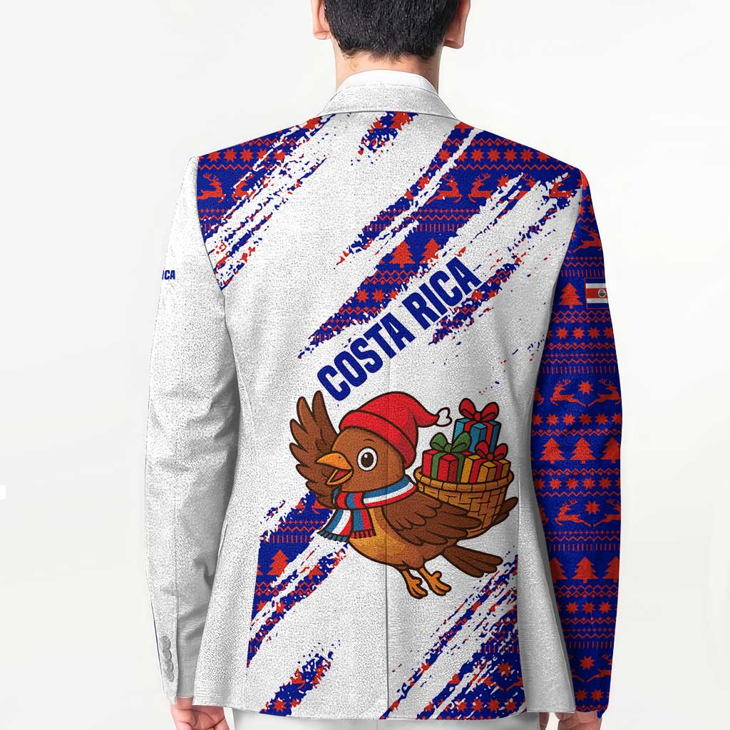 Costa Rica Christmas Blazer with Holiday Bird Gifts Red Blue Pattern and National Flag Design - Wonder Print Shop