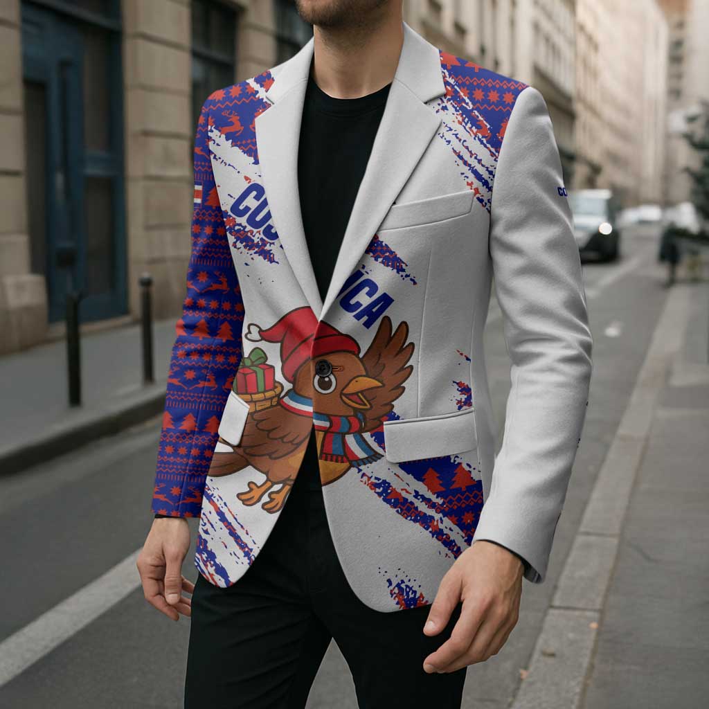 Costa Rica Christmas Blazer with Holiday Bird Gifts Red Blue Pattern and National Flag Design - Wonder Print Shop