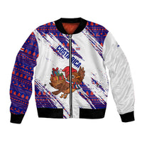 Costa Rica Christmas Bomber Jacket with Holiday Bird Gifts Red Blue Pattern and National Flag Design - Wonder Print Shop