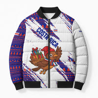 Costa Rica Christmas Bomber Puffer Jacket with Holiday Bird Gifts Red Blue Pattern and National Flag Design - Wonder Print Shop