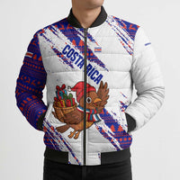 Costa Rica Christmas Bomber Puffer Jacket with Holiday Bird Gifts Red Blue Pattern and National Flag Design - Wonder Print Shop