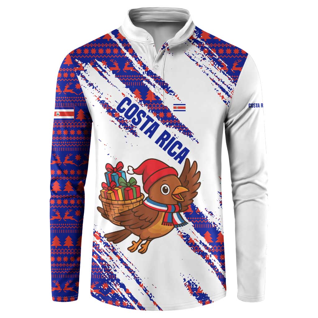 Costa Rica Christmas Button Sweatshirt with Holiday Bird Gifts Red Blue Pattern and National Flag Design - Wonder Print Shop
