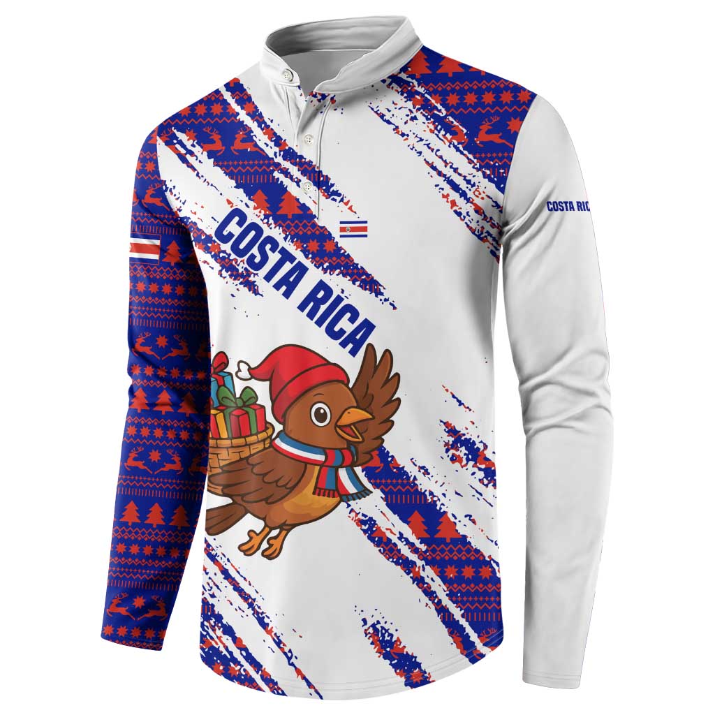 Costa Rica Christmas Button Sweatshirt with Holiday Bird Gifts Red Blue Pattern and National Flag Design - Wonder Print Shop
