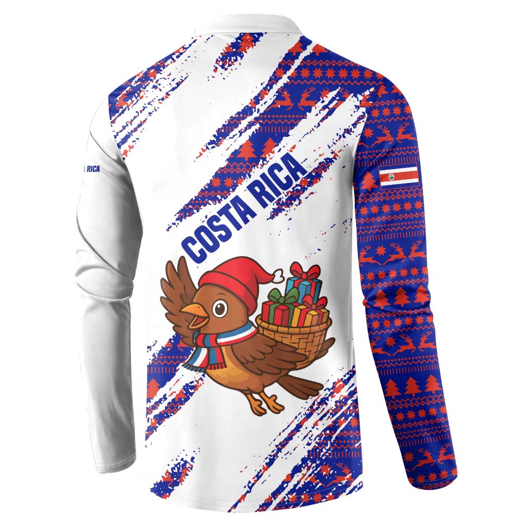 Costa Rica Christmas Button Sweatshirt with Holiday Bird Gifts Red Blue Pattern and National Flag Design - Wonder Print Shop