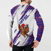 Costa Rica Christmas Button Sweatshirt with Holiday Bird Gifts Red Blue Pattern and National Flag Design - Wonder Print Shop