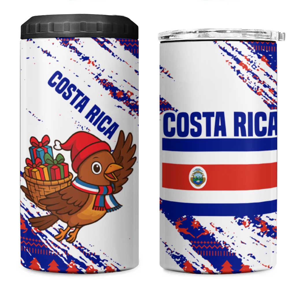 Costa Rica Christmas 4 in 1 Can Cooler Tumbler with Holiday Bird Gifts Red Blue Pattern and National Flag Design - Wonder Print Shop