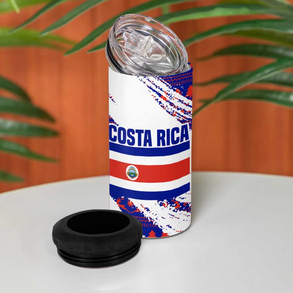 Costa Rica Christmas 4 in 1 Can Cooler Tumbler with Holiday Bird Gifts Red Blue Pattern and National Flag Design - Wonder Print Shop