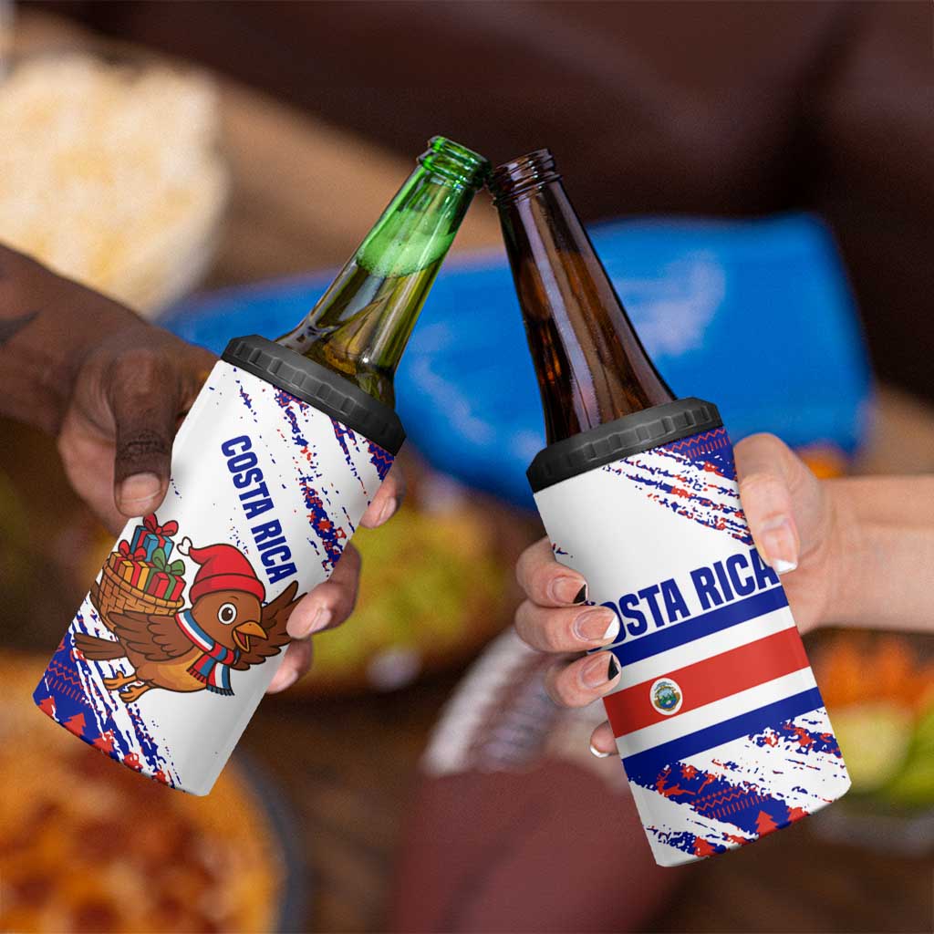 Costa Rica Christmas 4 in 1 Can Cooler Tumbler with Holiday Bird Gifts Red Blue Pattern and National Flag Design - Wonder Print Shop