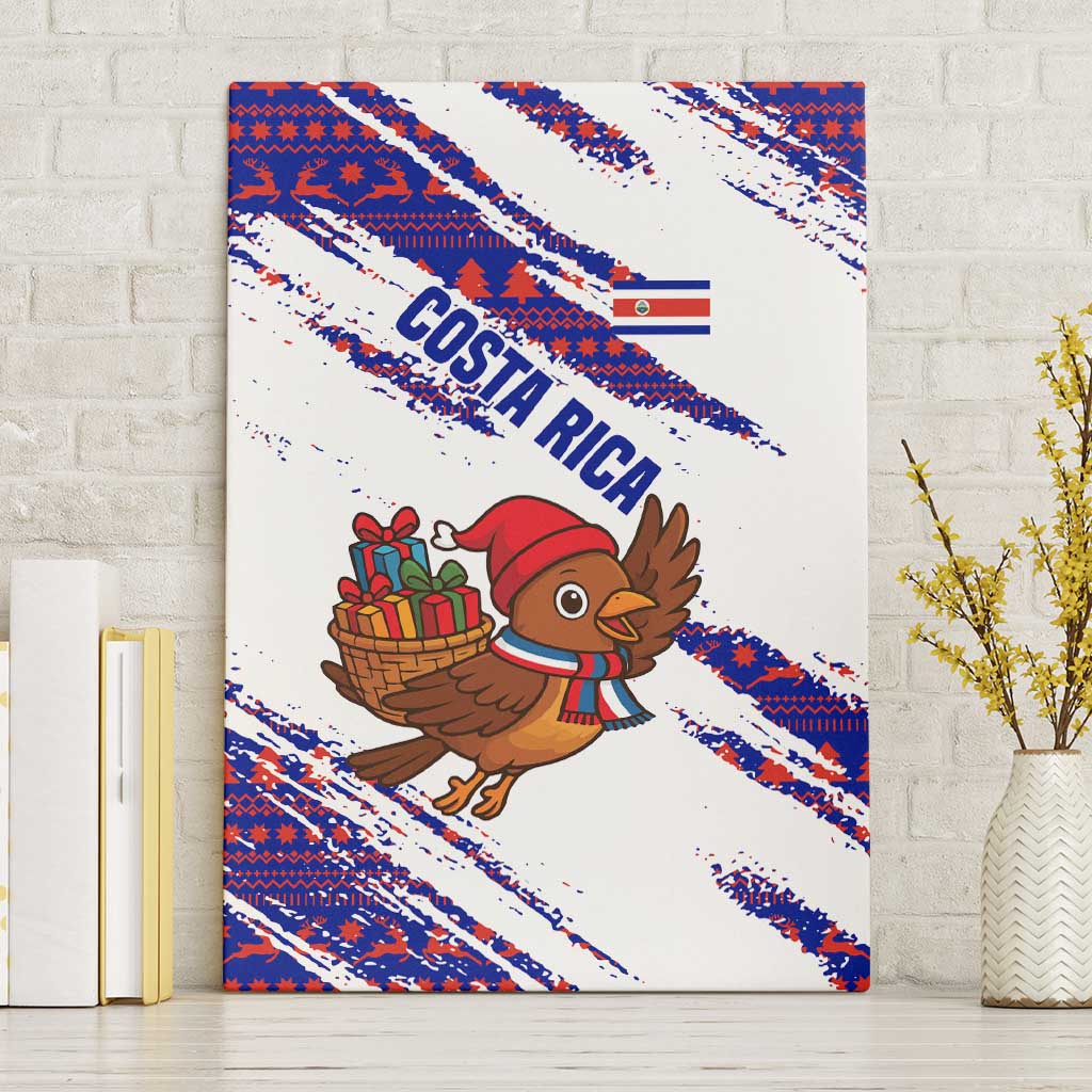 Costa Rica Christmas Canvas Wall Art with Holiday Bird Gifts Red Blue Pattern and National Flag Design - Wonder Print Shop