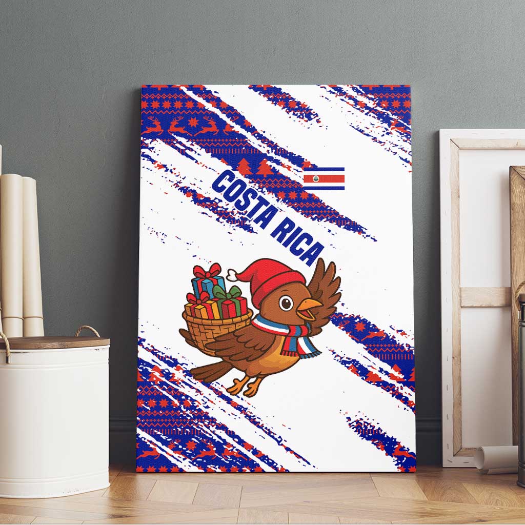 Costa Rica Christmas Canvas Wall Art with Holiday Bird Gifts Red Blue Pattern and National Flag Design - Wonder Print Shop