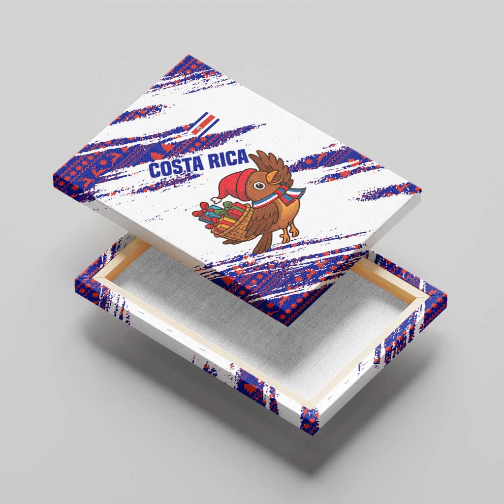 Costa Rica Christmas Canvas Wall Art with Holiday Bird Gifts Red Blue Pattern and National Flag Design - Wonder Print Shop