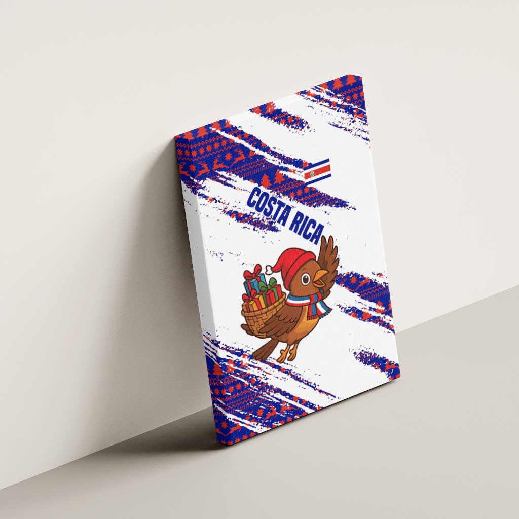 Costa Rica Christmas Canvas Wall Art with Holiday Bird Gifts Red Blue Pattern and National Flag Design - Wonder Print Shop