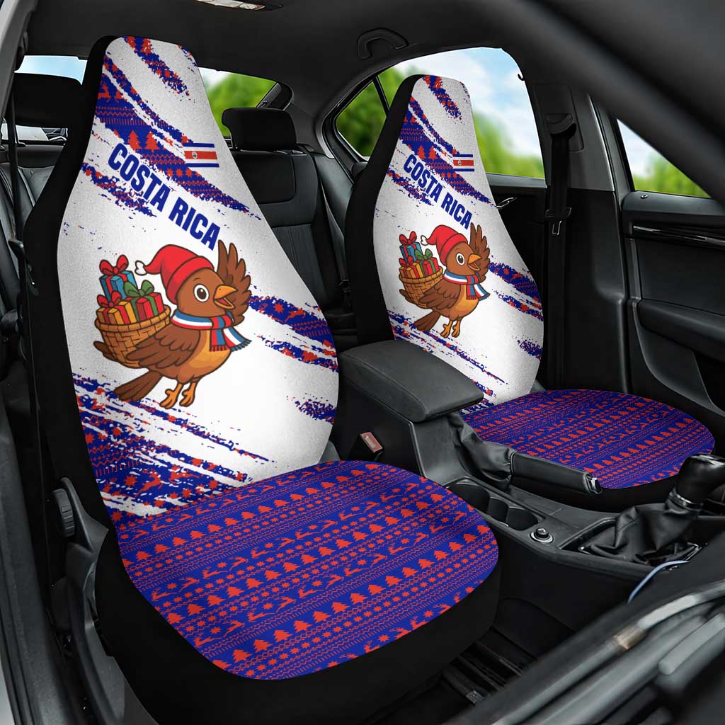 Costa Rica Christmas Car Seat Cover with Holiday Bird Gifts Red Blue Pattern and National Flag Design - Wonder Print Shop