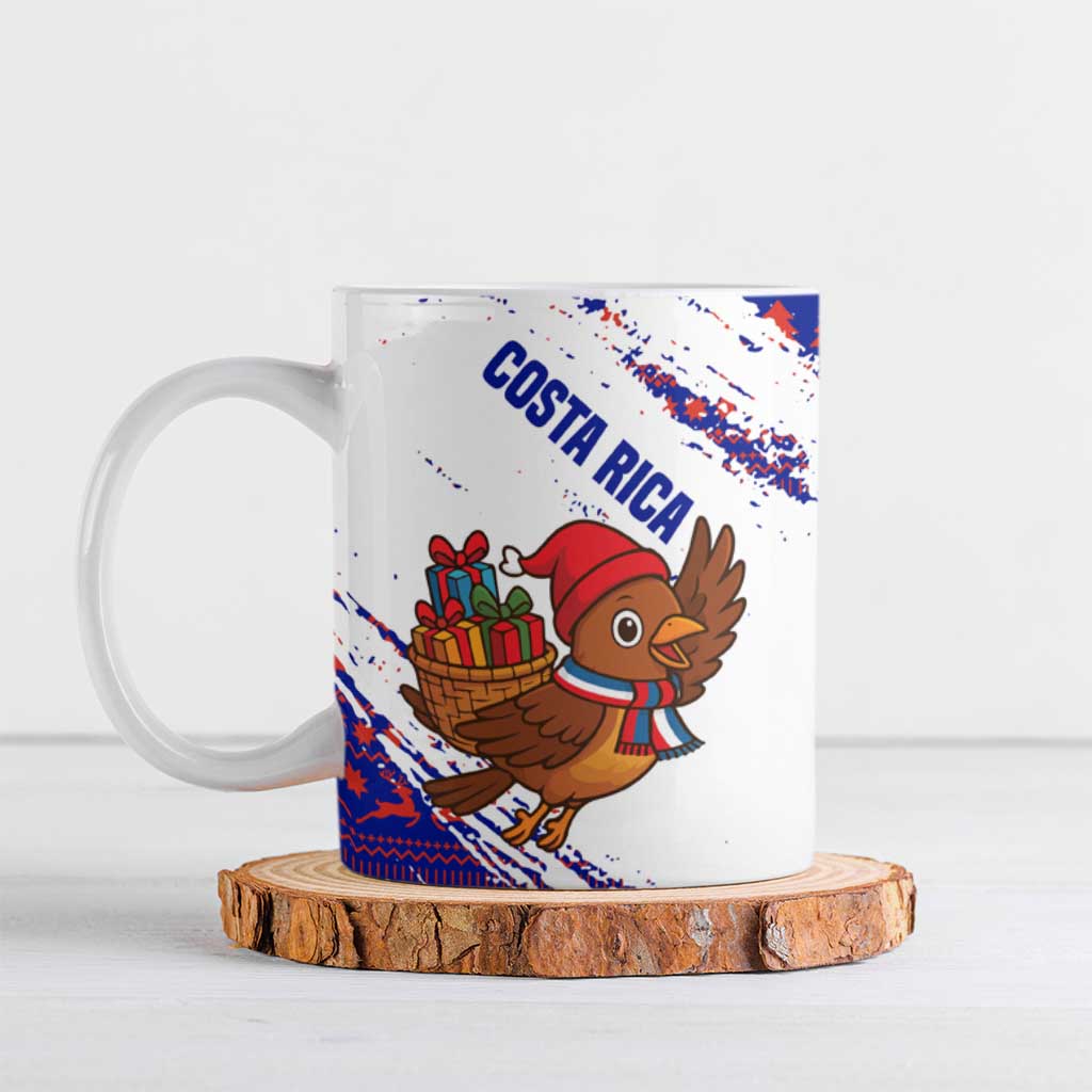 Costa Rica Christmas Ceramic Mug with Holiday Bird Gifts Red Blue Pattern and National Flag Design - Wonder Print Shop