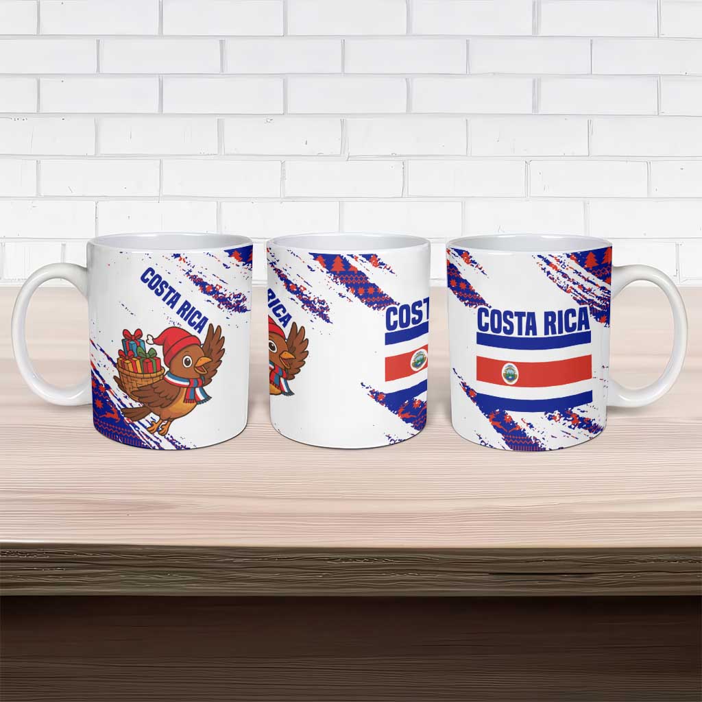 Costa Rica Christmas Ceramic Mug with Holiday Bird Gifts Red Blue Pattern and National Flag Design - Wonder Print Shop
