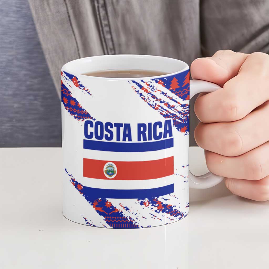 Costa Rica Christmas Ceramic Mug with Holiday Bird Gifts Red Blue Pattern and National Flag Design - Wonder Print Shop
