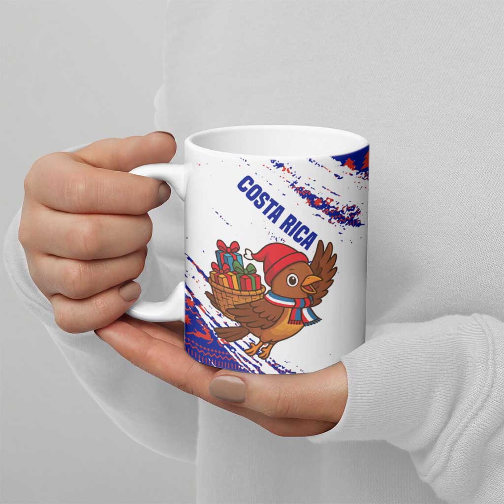 Costa Rica Christmas Ceramic Mug with Holiday Bird Gifts Red Blue Pattern and National Flag Design - Wonder Print Shop