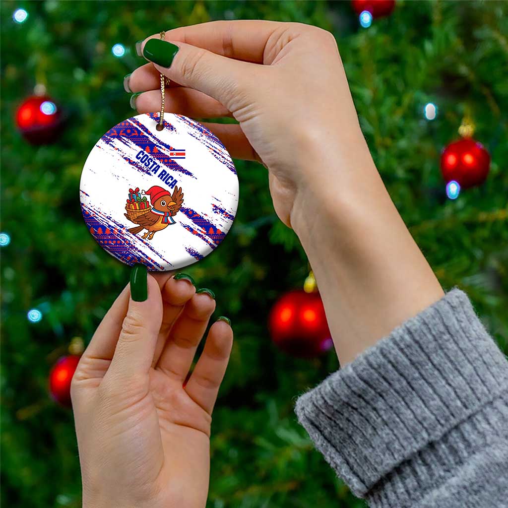 Costa Rica Christmas Ceramic Ornament with Holiday Bird Gifts Red Blue Pattern and National Flag Design - Wonder Print Shop
