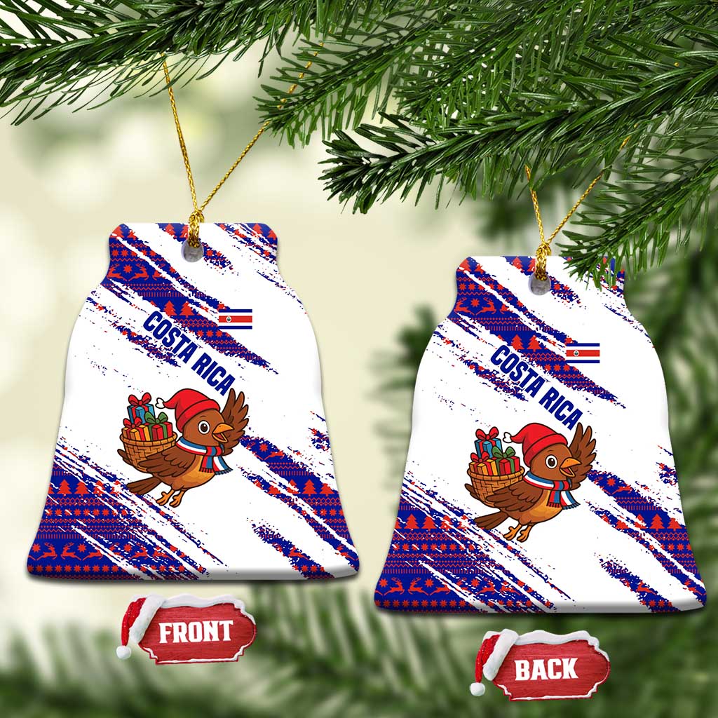 Costa Rica Christmas Ceramic Ornament with Holiday Bird Gifts Red Blue Pattern and National Flag Design - Wonder Print Shop
