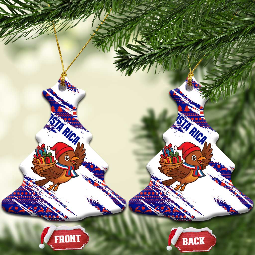 Costa Rica Christmas Ceramic Ornament with Holiday Bird Gifts Red Blue Pattern and National Flag Design - Wonder Print Shop